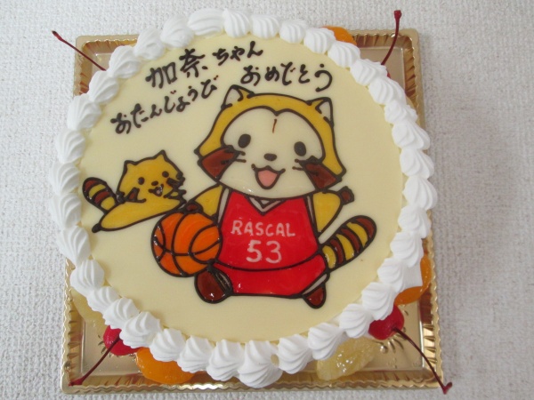 通販ケーキで ラスカルと子供のラスカルのご指定のイラストをプレートで 大阪市東住吉区 パティスリーデコ